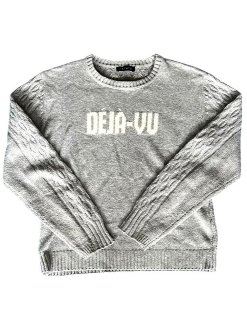 1 State Sweater Deja-Vu Grey white crewneck soft cozy size small